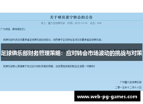 足球俱乐部财务管理策略:应对转会市场波动的挑战与对策 足球俱乐部财务管理策略:应对转会市场波动的挑战与对策